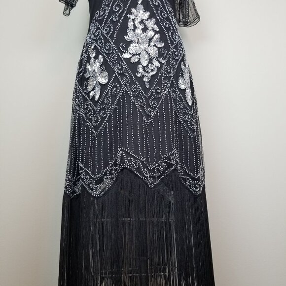Classic 1920's Style Black Organza Beaded Flapper Style Dress NEW w/Tags Large - Picture 6 of 12